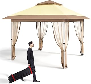 GarveeLife 11'x11' Gazebo Outdoor Pop up Canopy Tent with Curtains and 121 Square Shelter for Patio,Backyard Party, with M...