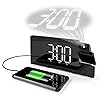 Amazon Basics Rectangular Projection Alarm Clock with FM Radio, USB Phone Charging, Battery Backup, Black