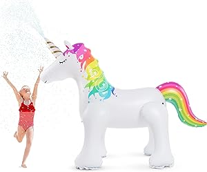 Jasonwell Unicorn Sprinkler Inflatable Unicorn Water Toys Outdoor Inflatable Ginormous Unicorn Yard Sprinkler for Kids (L)