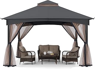 MASTERCANOPY Tool Free Patio Gazebo Screw Free Easy Installation Outdoor Garden Gazebo with Netting Walls (11x11,Gray)