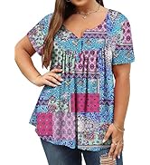 Plus Size Womens Tunic Top Short Sleeve V Neck Floral Summer Top