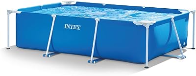 Intex 9.8' x 79" x 29.5" Rectangular Frame Above Ground Outdoor Backyard Swimming Pool with Flow Control Valve for Quick Draining, Blue