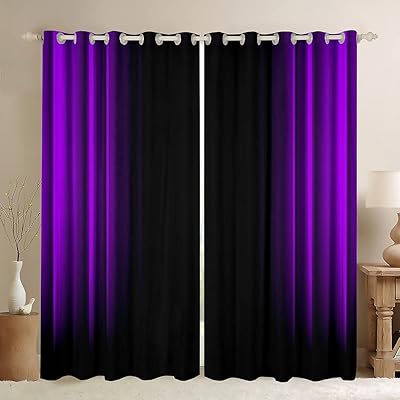 Geometric Abstract Ombre Window Curtains for Bedroom Living Room Kids Teens Purple and Black Striped Curtains Decor Modern Fashion Window Drapes Treatments 42W X 63L,2 Panels