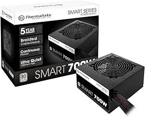 Thermaltake Smart 700W 80+ White Certified PSU, Continuous Power with 120mm Ultra Quiet Fan, ATX 12V V2.3/EPS 12V Active PFC Power Supply PS-SPD-0700NPCWUS-W