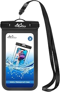 MoKo Waterproof Phone Pouch Holder, Cellphone Case Dry Bag with Lanyard Armband Compatible with iPhone 14 13 12 11 Pro Max, Samsung S21/S20/S10, Black