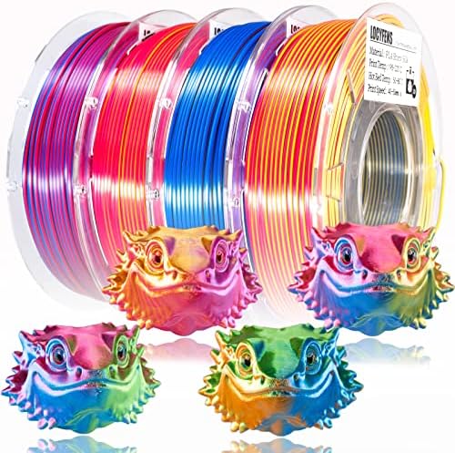 LOCYFENS 3D Printer Filament PLA, 3 in 1 Rainbow PLA Filament 1.75mm +/-0.02mm, Silk PLA Tri Color Filament, Coextrusion 3D Filament Bundle 200g x 4 Spools