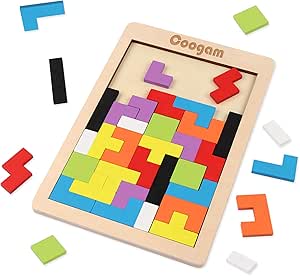 Coogam Wooden Blocks Puzzle Brain Teasers Toy Tangram Jigsaw Intelligence Colorful 3D Russian Blocks Game STEM Montessori Educational Gift for Kids (40 Pcs)