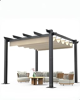 GAOMON 10x10 Ft Outdoor Aluminum Pergola with Upgraded Retractable Canopy, Outdoor Shelter Suitable for Gardens, Backyard,...