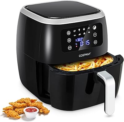 COSTWAY Air Fryer, 6.5-QT Electric Hot Air Oven Oilless Cooker with Digital Touch Screen, 8 Presets, Beep-Reminder, Non-Sticking Frying Tank, 1700W, Black