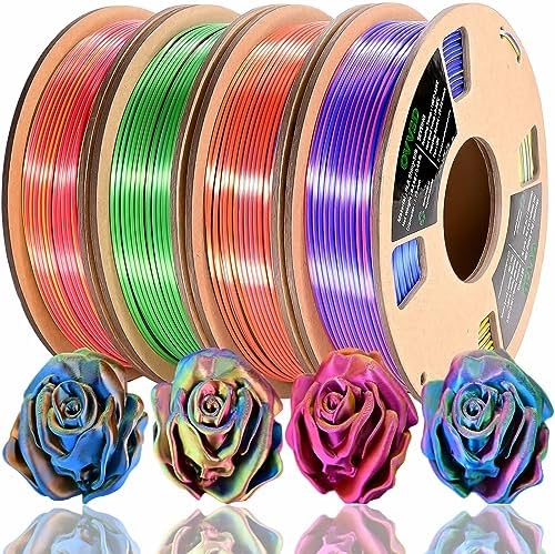 PLA Filament 1.75mm, Tri-Colors 3D Printer Filament, Rainbow PLA Filament Bundle, Coextrusion 3D Filament with Silk PLA Color Change, 3D Printing Filament +/-0.02mm, 200g X 4 Spool