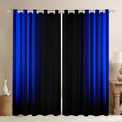 Geometric Abstract Ombre Window Curtains for Bedroom Living Room Kids Teens Dark Blue and Black Striped Curtains Decor Modern Fashion Window Drapes Treatments 52W X 63L,2 Panels