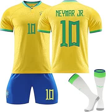 [CONVOW] ネイマール ユニフォーム Neymar 背番号10 ブラジル男子サッカーナショナルチーム 22-23 ブラジル ホーム サッカー ユニフォーム 大人用と子供用練習着 靴下を持参 練習着通気性速乾性ジュニアレプリカジャージ