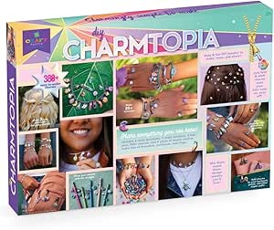 Craft-tastic — DIY Charmtopia — Craft Kit — Fun &amp; Easy DIY Puffy Sticker Charms — Includes Materials to Design Bracelets, Necklaces, Hair Pins, Rings &amp; More — Jewelry Making Gift - Ages 10+