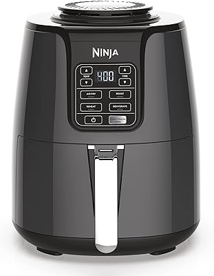 Ninja Air Fryer, Roast, Bake, Air Fry, Roast, Broil, Reheats, & Dehydrates, 4-in-1, Fries, Frozen Food, Veggies, and Juicy Meat, Less Oil, Easy Meals, Healthy Meals, Compact, 4 QT, Grey, AF101