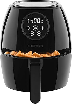 CHEFMAN Small Air Fryer Healthy Cooking, Nonstick, User Friendly and Digital Touch Screen, w/ 60 Minute Timer & Auto Shutoff, Dishwasher Safe Basket, BPA-Free, Glossy Black, 3.5 Qt.