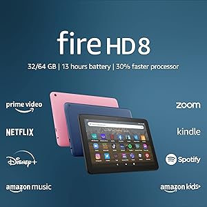 Amazon Fire HD 8 tablet, 8” HD Display, 64 GB, 30% faster processor, designed for portable entertainment, (2022 release), Black