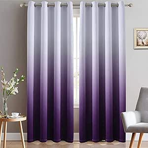 Yakamok Light Blocking Gradient Color Curtains Purple Ombre Blackout Curtains Room Darkening Thermal Insulated Grommet Window Drapes for Living Room/Bedroom (Purple, 2 Panels, 52x84 Inch)