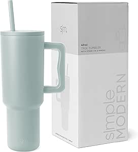 Simple Modern 40 oz Tumbler with Handle and Straw Lid | Insulated Cup Reusable Stainless Steel Water Bottle Travel Mug Cupholder Friendly | Gifts for Women Him Her | Trek Collection | Sea Glass Sage