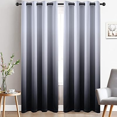 Yakamok Room Darkening Black Gradient Color Ombre Blackout Curtains with Grommet Thickening Polyester Thermal Insulated Window Drapes for Living Room/Bedroom (Black, 2 Panels, 52x84 Inch)