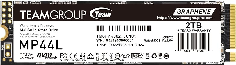 TEAMGROUP MP44L 2TB SLC Cache NVMe 1.4 PCIe Gen 4x4 M.2 2280 Laptop&Desktop SSD (R/W Speed up to 4,800/4,400MB/s) TM8FPK00...