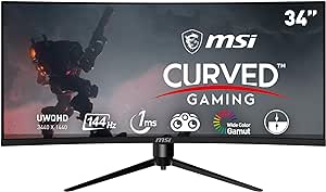 MSI Optix MAG342CQR 1500R Curvature 21:9 Aspect Ratio Narrow Bezel 1ms 3440 x 1440 (UWQHD) 144Hz Refresh Rate Tilt/Swivel/Height/Pivot Adjustment 34&#34; AMD Freesync Gaming Curved Monitor, Black