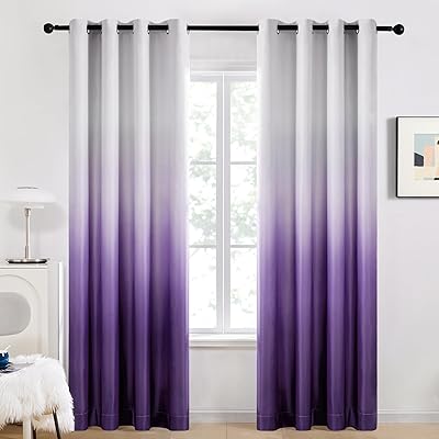 Deconovo Ombre Curtains 84 Inches Long, Black Out Thermal Insulated Gradient Curtains and Drapes for Living Room, Purple, 52x84 Inches, 2 Panels