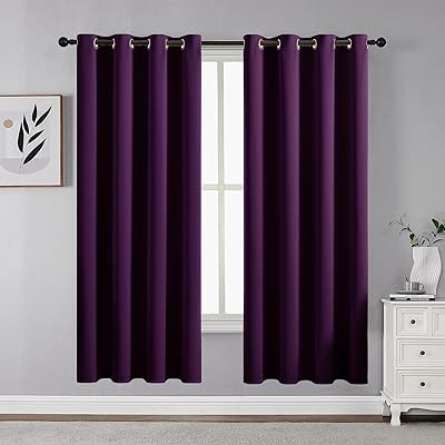 CUCRAF Purple Blackout Curtains 63 inch Length 2 Panels Set, Room Darkening Curtains & Drapes for Living Room Bedroom, Thermal Insulated Light Blocking Grommet Window Curtain (W52 x L63 Inch)