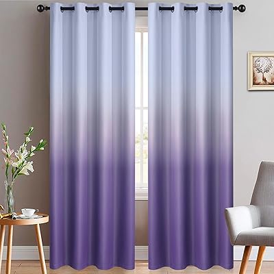 Yakamok 84 Inch Long Ombre Curtains,Thermal Insulated Greyish White to Lavender Purple Color Curtains,Room Darkening Grommet Window Drapes for Living Room/Bedroom(2 Panels,52W x 84L)