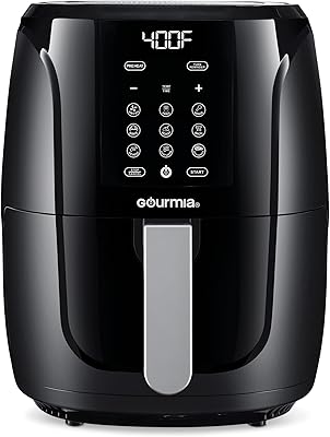 Gourmia Air Fryer Oven Digital Display 5 Quart Large AirFryer Cooker 12 1-Touch Cooking Presets, XL Air Fryer Basket 1500w Power Multifunction Black and Stainless Steel Accents FRY FORCE GAF536