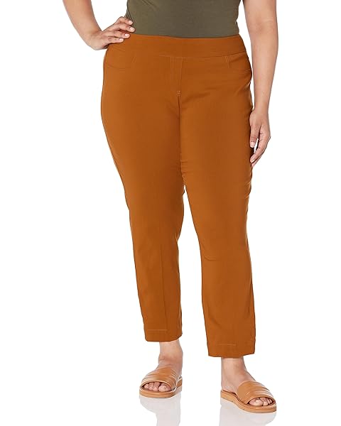 SLIM-SATION Women's Wide Band Pull on Ankle Pant with Tummy Control