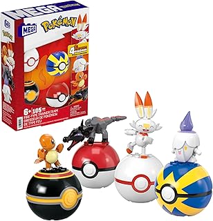 Mega Pokémon Building Toys Set Fire-Type Trainer Team with 105 Pieces, 4 Poseable Character, 2 Inches Tall, for Kids