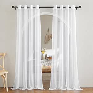NICETOWN White Sheer Curtains 84 inches Long - Home Decoration Grommet Airy &amp; Lightweight Elegant Window Treatments with Light Filtering for Bedroom/Living Room (2 Panels, W54 x L84)