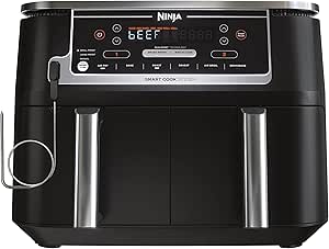 Ninja Air Fryer, Thermometer, Roast, Bake, Air Fry, Crisps, Broil, Reheats, Keep Warm, 10-in-1, Fries, Frozen Food, Veggies, and Meat, Quick Meals, Healthy Meals, Less Oil, 10 QT, Grey, DZ550​