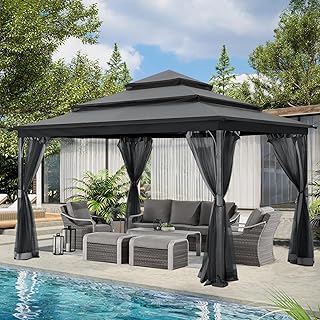 MASTERCANOPY 12x12FT Outdoor Gazebo for Patios with 3-Tier Roof Canopy Gazebo with Mosquito Netting,Dark Gray