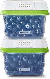 Rubbermaid 2114738 FreshWorks Saver, Medium Short Produce Storage Containers, 2-Pack, 4.6 Cup, Clear