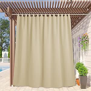 RYB HOME Wide Outdoor Curtains - Heat &amp; Light Block Out Stain Proof Patio Curtain Outdoor Outside Deor Privacy for Pavilion Porch Backyard, 100 inch Wide x 84 inch Long, Cream Beige