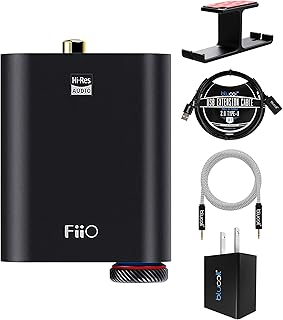 FiiO K3 Type-C USB DAC ヘッドフォンアンプ Blucoil USBウォールアダプター、5フィートオーディオAuxケーブル、アルミデュアルサスペンションヘッドフォンハンガー、3フィートUSB 2.0タイプA延長ケーブル