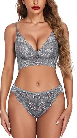 ADOME Women&#39;s Lace Lingerie Bra and Panty Set Strappy Babydoll Bodysuit S-XXL