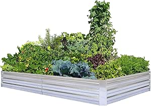 FOYUEE Galvanized Raised Garden Beds for Vegetables Large Metal Planter Box Steel Kit Flower Herb, 8x4x1ft