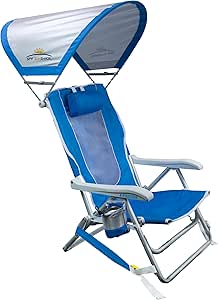 GCI Outdoor Sunshade Backpack Beach Chair | Reclining Folding Canopy Chair with Durable Armrests, Drink Holder &amp; Carry Straps, Perfect for Beach Trips &amp; Picnics — Saybrook Blue