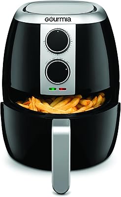 Gourmia GAF375 4.5 Qt Air Fryer | Oil-Free Healthy Cooking | Adjustable Time and Temperature Dials | Removable Dishwasher-Safe Crisper Tray | Free Recipe Book Included