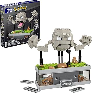 Mega Pokémon Building Toys Set, Mini Motion Geodude with 343 Pieces, 5 Inches Tall, Moving Arms and Mouth, Adult Collectible