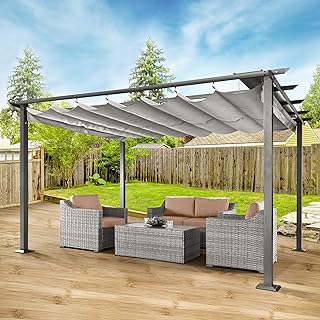 HAPPATIO 10' X 13' Outdoor Pergola Retractable Pergola Canopy for Deck, Backyard, Patio, Aluminum Pergola with Sun and Rai...