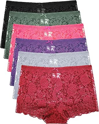 Barbra Lingerie Multi Pack of Women&#39;s Regular &amp; Plus Size Lace Boyshort Panties