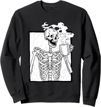 halloween coffee drinking skeleton skull Sweatshirt