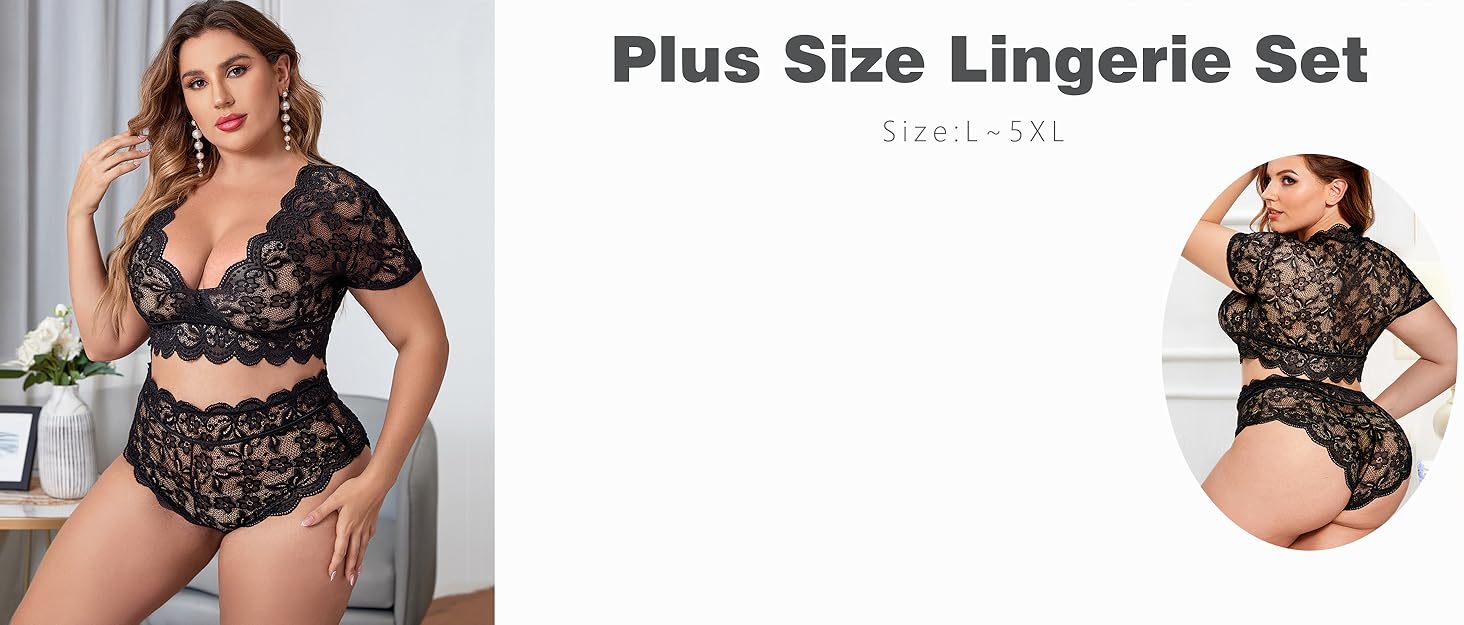 Plus Size Lingerie Set for Women, High Waist Allover Lace Bodysuit Lingerie Gift