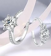 JewelryPalace Classic 1ct 2ct Moissanite Solitaire Engagement Rings for Women, 925 Sterling Silve...