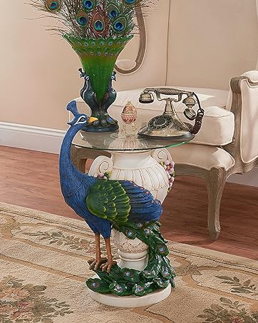 Design Toscano Staverden Castle Peacock Glass Topped Side Table