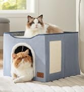 Bedsure Cat Beds for Indoor Cats - Large Cat Cave for Pet Cat House with Fluffy Ball Hanging and ...
