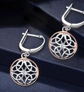 JewelryPalace Irish Celtic Knot Dangle Earrings, 14k Rose Gold Plated 925 Sterling Silver Hoop Ea...